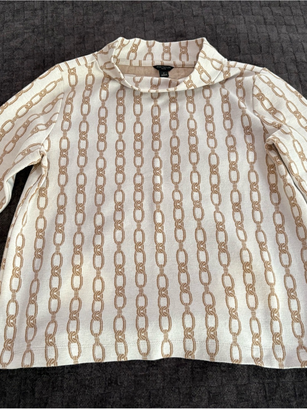 Ann Taylor Cream Chain-Print Long Sleeve Sweater
